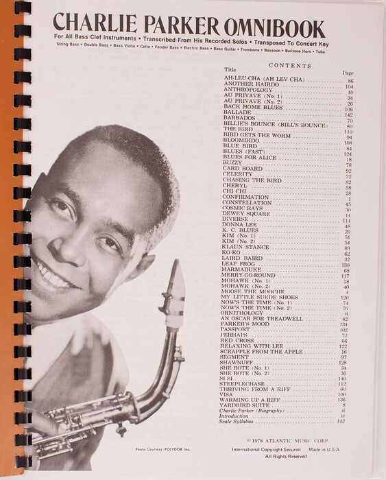 Charlie Parker Omnibook for all Bass Clef Instrument